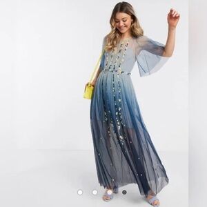 French Connection Amana Embroidered Blue Ombré Dress